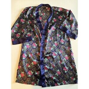 VTG Gold Label Victoria's Secret Robe Kimono Purpl Paisley Floral M Missing Belt
